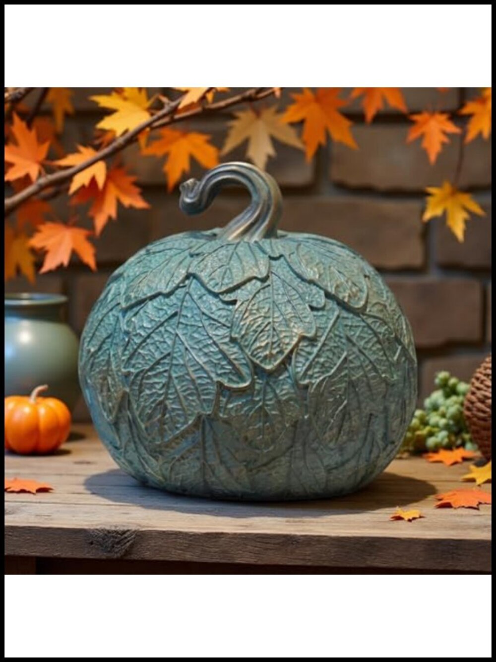 Artificial Resin Pumpkin 6.5 Inch Hand Painted Fall Tabletop Decor